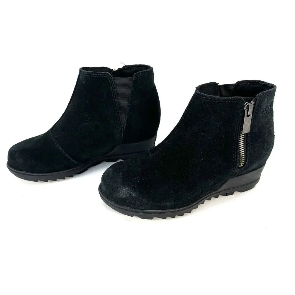 Sorel Womens Black Suede Evie Zip Wedge Boots Bootie Size 5 US LL4726-010